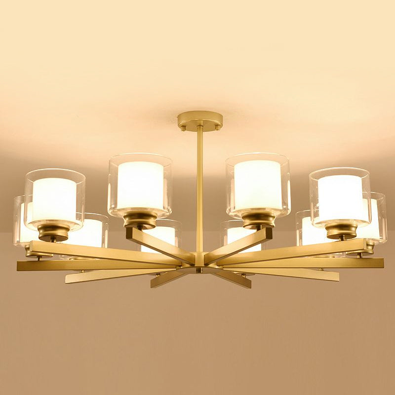 Modern Cylinder Chandelier Lamp: Black/Gold/Silver 3/6/8 Lights Clear Glass Bedroom Pendant Fixture