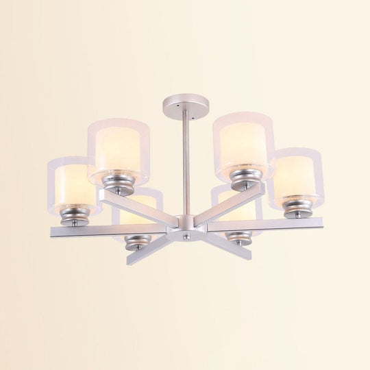 Modern Cylinder Chandelier Lamp: Black/Gold/Silver, 3/6/8 Lights, Clear Glass Pendant Fixture for Bedroom