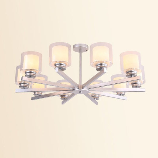 Modern Cylinder Chandelier Lamp: Black/Gold/Silver, 3/6/8 Lights, Clear Glass Pendant Fixture for Bedroom