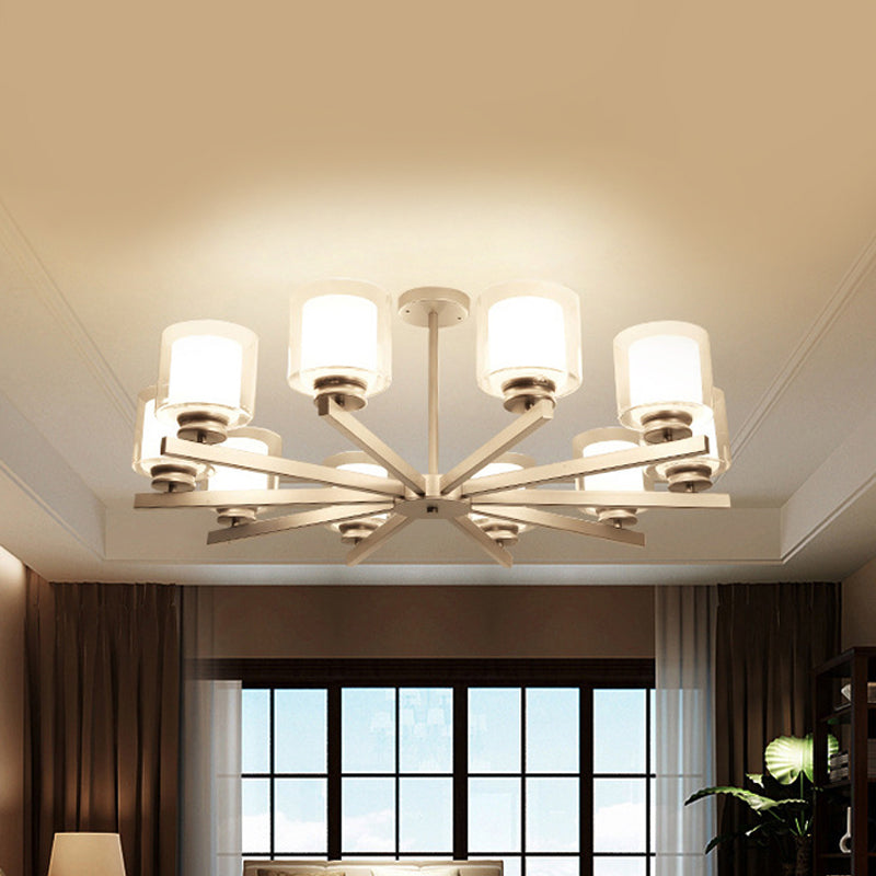 Modern Cylinder Chandelier Lamp: Black/Gold/Silver, 3/6/8 Lights, Clear Glass Pendant Fixture for Bedroom