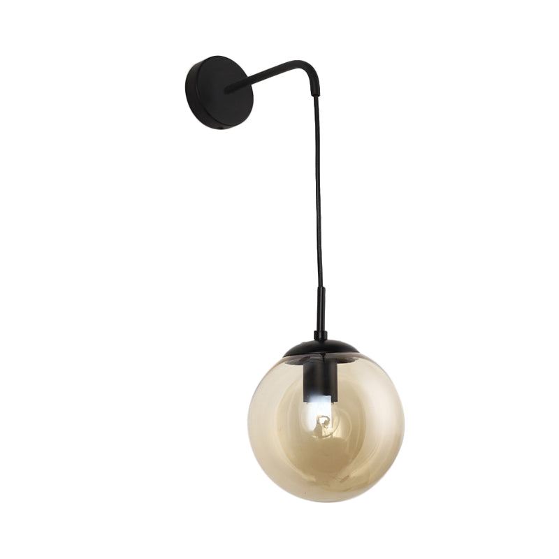 Industrial Amber Glass Wall Lamp - 1 Light Globe Sconce Fixture In Black/Brass For Living Room