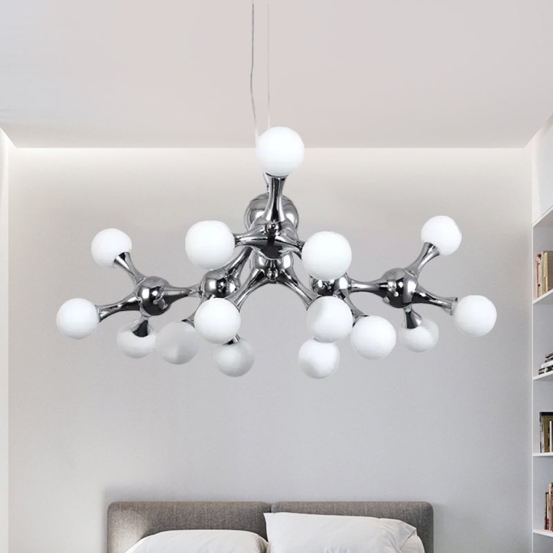 Contemporary Chrome Metal Chandelier With Molecular Shade And Multi Light Design