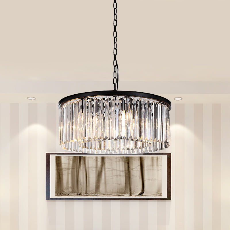 Modern 9-Light Led Chandelier Pendant Lamp For Restaurants - Drum Clear/Amber Crystal Design Clear
