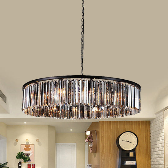 Modern 9-Light Led Chandelier Pendant Lamp For Restaurants - Drum Clear/Amber Crystal Design Amber