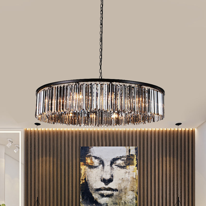 Modern 9-Light Led Chandelier Pendant Lamp For Restaurants - Drum Clear/Amber Crystal Design