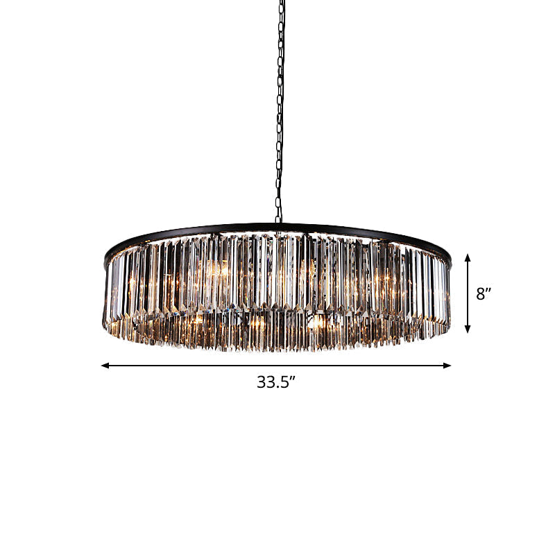 Modern 9-Light Led Chandelier Pendant Lamp For Restaurants - Drum Clear/Amber Crystal Design