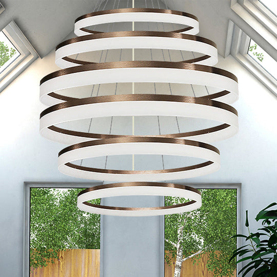 Contemporary Acrylic Round Chandelier Light - 4/5/6-Head Brown Ceiling Pendant In Warm/White/Natural