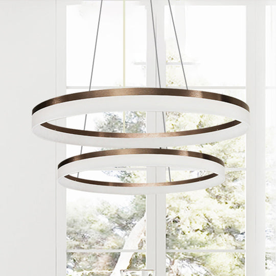 Contemporary Acrylic Round Chandelier Light - 4/5/6-Head Brown Ceiling Pendant In Warm/White/Natural