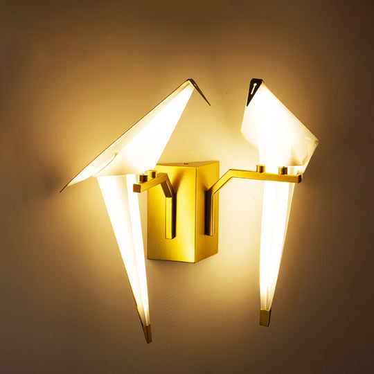1/2-Light Dining Room Sconce With Birdie Plastic Shade: Modernist White Wall Lamp In Warm/White