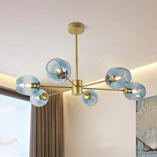 Modern Gold Branch Chandelier - 6/8 Lights Light Blue/Clear/Amber Glass Ceiling Lamp 6 / Blue