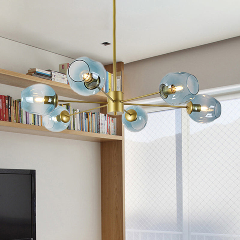 Modern Gold Branch Chandelier - 6/8 Lights Light Blue/Clear/Amber Glass Ceiling Lamp