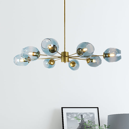 Modern Gold Branch Chandelier - 6/8 Lights Light Blue/Clear/Amber Glass Ceiling Lamp 8 / Blue