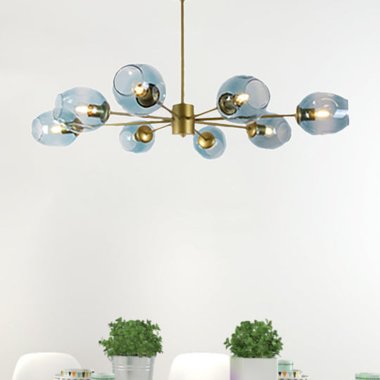 Modern Gold Branch Chandelier - 6/8 Lights Light Blue/Clear/Amber Glass Ceiling Lamp
