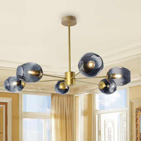 Modern Gold Branch Chandelier - 6/8 Lights Light Blue/Clear/Amber Glass Ceiling Lamp 6 / Dark Blue