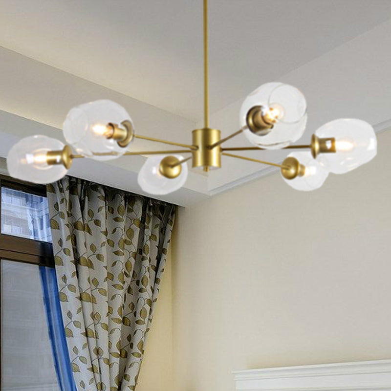 Modern Gold Branch Chandelier - 6/8 Lights Light Blue/Clear/Amber Glass Ceiling Lamp 6 / Clear