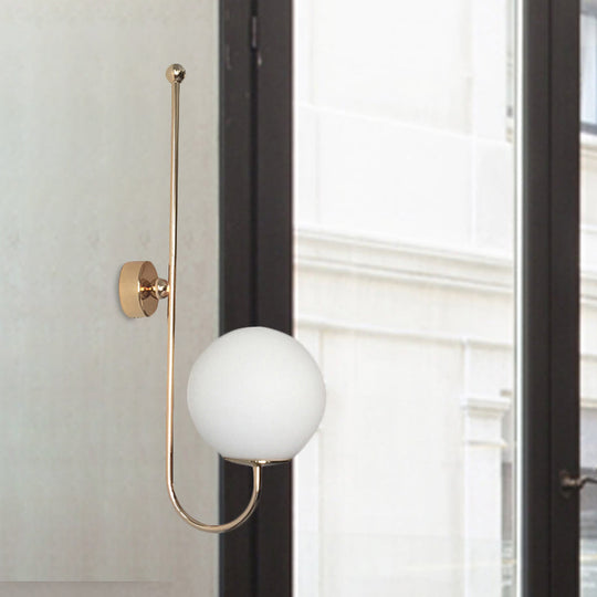 Modern Golden Gooseneck Wall Sconce With Frosted Glass Ball Shade For Bedroom