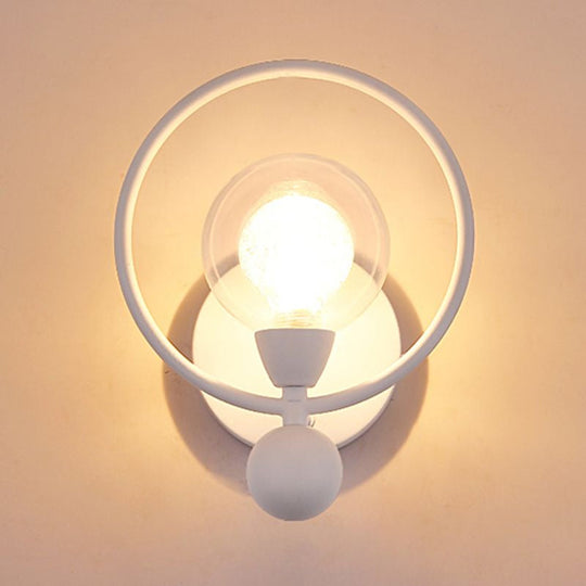 Modern Black/White Ring Wall Sconce Lamp With Glass Ball Shade