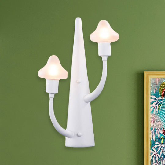 Modernist White Led Wall Lamp With Mushroom Opal Glass Shade - 2/3 Lights Living Room Sconce