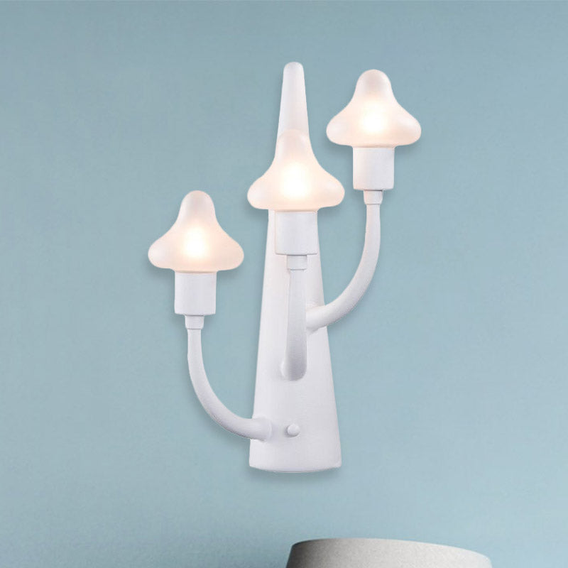 Modernist White Led Wall Lamp With Mushroom Opal Glass Shade - 2/3 Lights Living Room Sconce