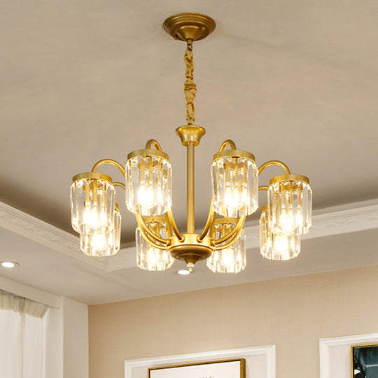 Modern Cylinder Crystal Pendant Chandelier with Gold Finish - 6/8 Heads