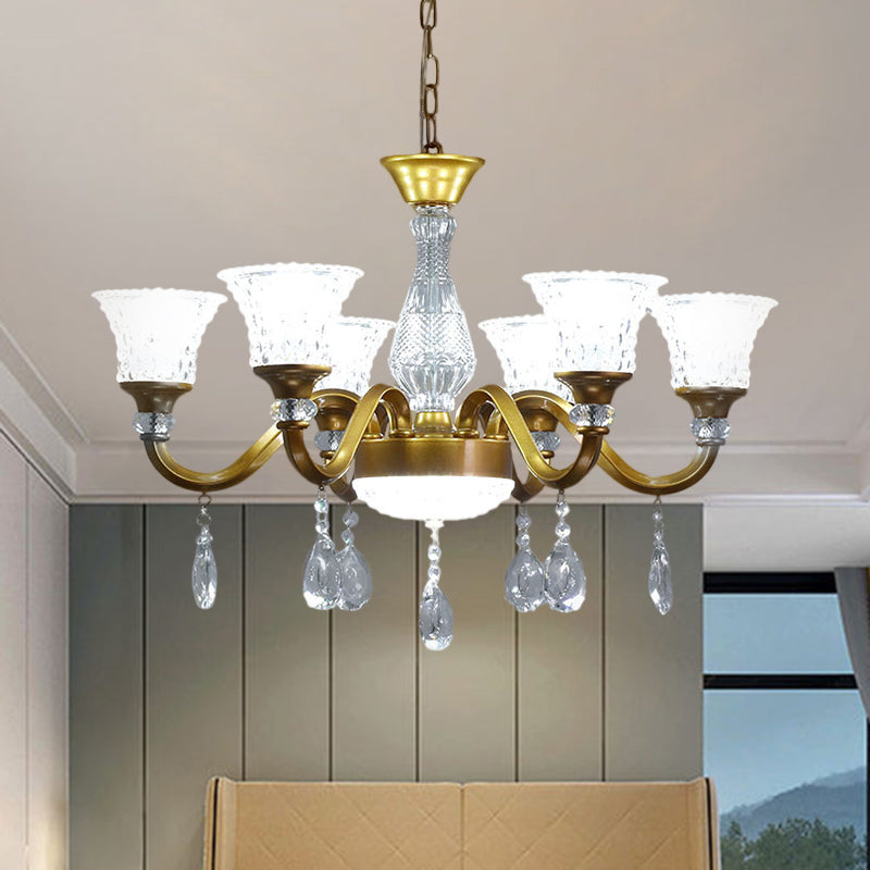 Traditional Gold Bell-shaped Chandelier with Clear Crystal Glass Pendant - Ideal for Parlor - 3/6/8 Heads