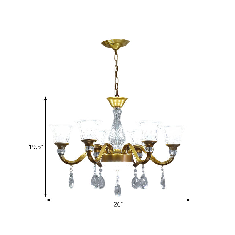 Gold Bell Shaped Chandelier With Clear Crystal Glass Pendant For Parlor - Available In 3 6 Or 8