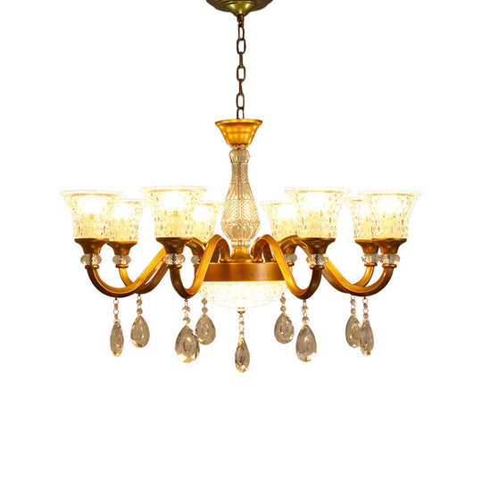 Traditional Gold Bell-shaped Chandelier with Clear Crystal Glass Pendant - Ideal for Parlor - 3/6/8 Heads