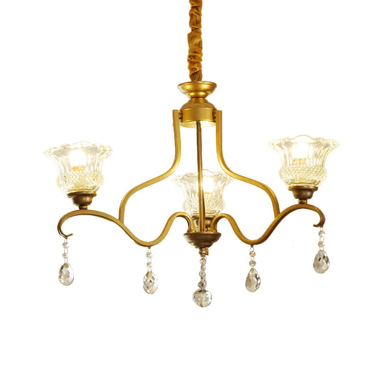 Traditional Crystal Glass Chandelier with Gold Finish - 3/6/8 Lights - Floral Shade - Elegant Suspension Lamp
