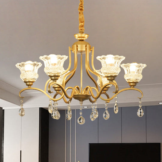 Traditional Crystal Glass Floral Shade Chandelier - Elegant Gold Ceiling Lamp With 3/6/8 Lights