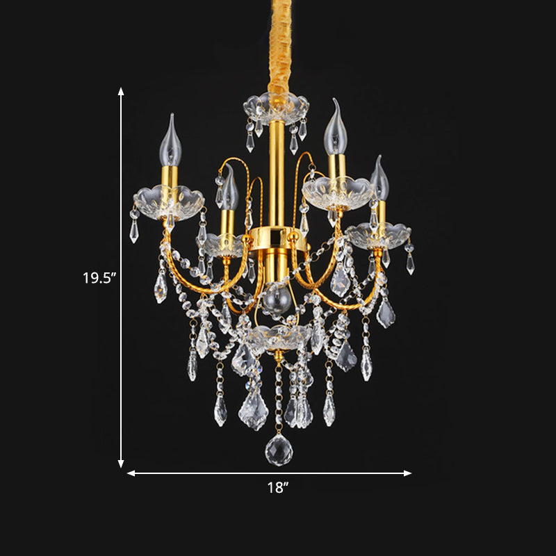 Swag Crystal Strand Candelabra Chandelier - Traditional Metal 5/7/9 Bulbs Gold Hanging Light for Dining Room Décor