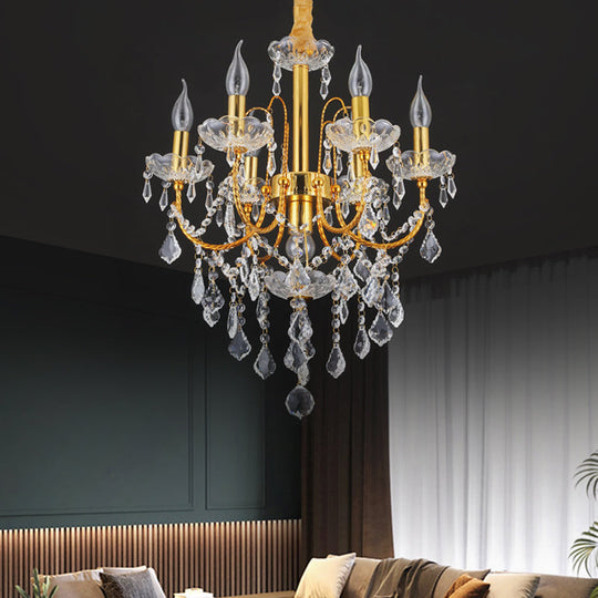 Traditional Gold Metal Candelabra Chandelier With Swag Crystal Strand Deco - Dining Room Hanging
