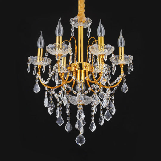 Swag Crystal Strand Candelabra Chandelier - Traditional Metal 5/7/9 Bulbs Gold Hanging Light for Dining Room Décor