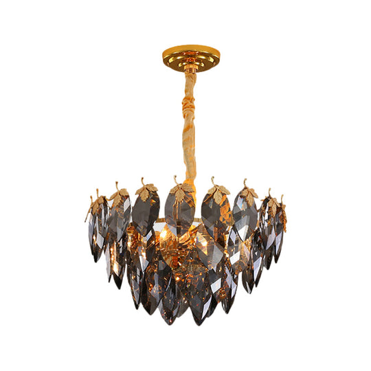 Modern Gold Crystal Leaf Suspension 4-Head Chandelier Lamp For Coffee Shop