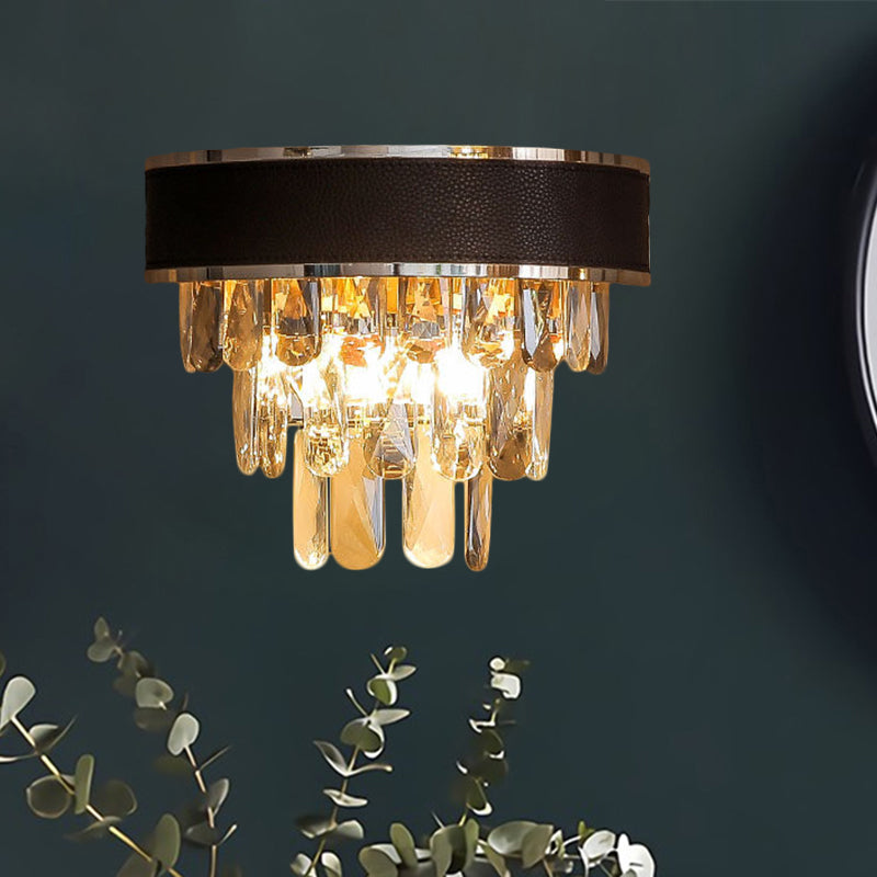 Minimalist Crystal Block Sconce Light Fixture With 3 Bulbs Black And Gold Wall Mount Lamp Black-Gold