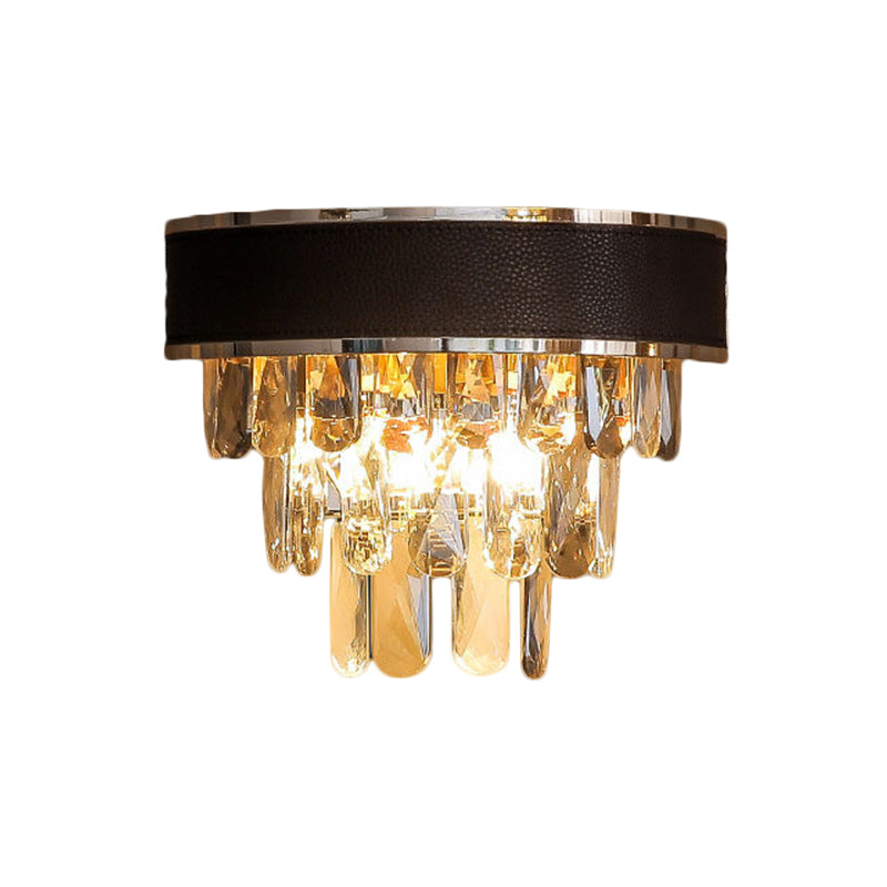 Minimalist Crystal Block Sconce Light Fixture With 3 Bulbs Black And Gold Wall Mount Lamp