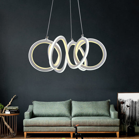Modern Led Living Room Chandelier With Cycle Acrylic Shade - White Pendant
