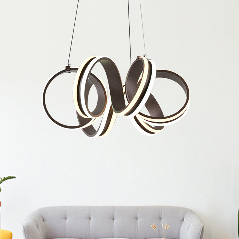 Contemporary Acrylic Led Chandelier Light - Seamless Whirl Design Brown Hanging Ceiling Lamp