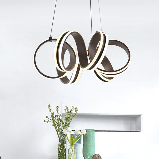 Contemporary Acrylic Led Chandelier Light - Seamless Whirl Design Brown Hanging Ceiling Lamp
