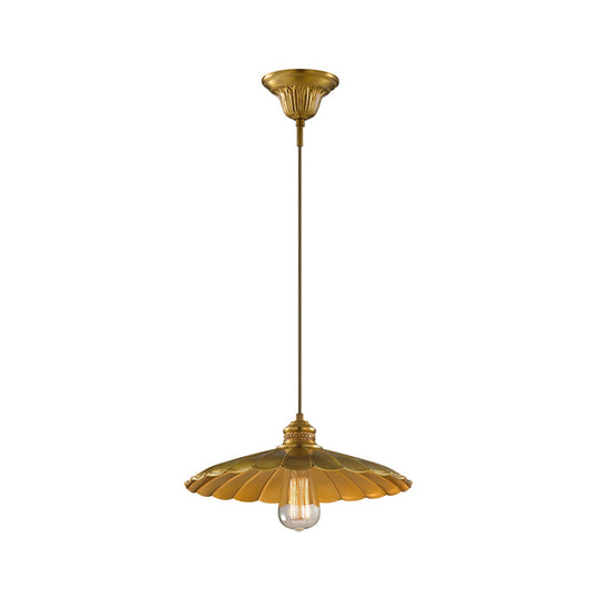 Farmhouse Vintage Style Scalloped Brass Pendant Lamp