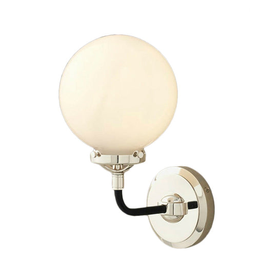 Modern Opal Glass Sconce Light With Globe Shade In Antique Brass/Chrome