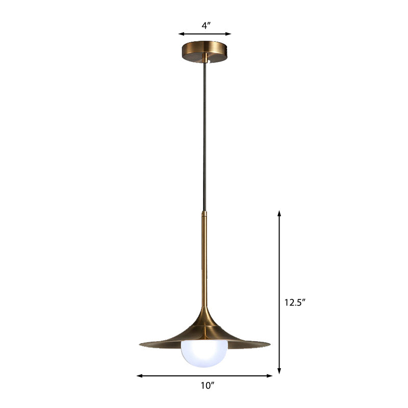 Mid Century Brass Finish Flared Ceiling Light - Frosted Glass Shade - 1 Light Hallway Pendant