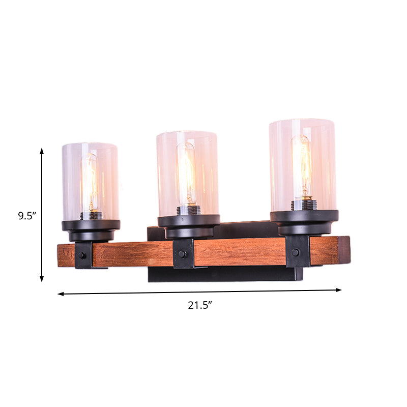 Cylinder Shade Clear Glass Wall Sconce: 3-Bulb Brown Fixture For Traditional Living Rooms