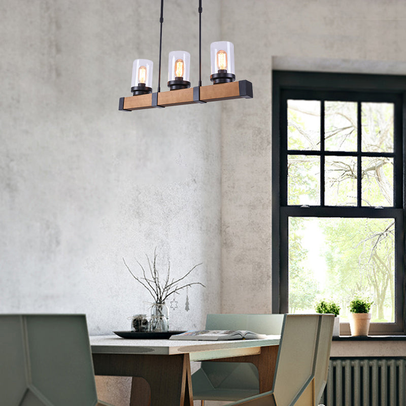 Industrial Brown Island Lighting With Clear Glass Cylinder Shades - 3/6 Lights Perfect For Dining