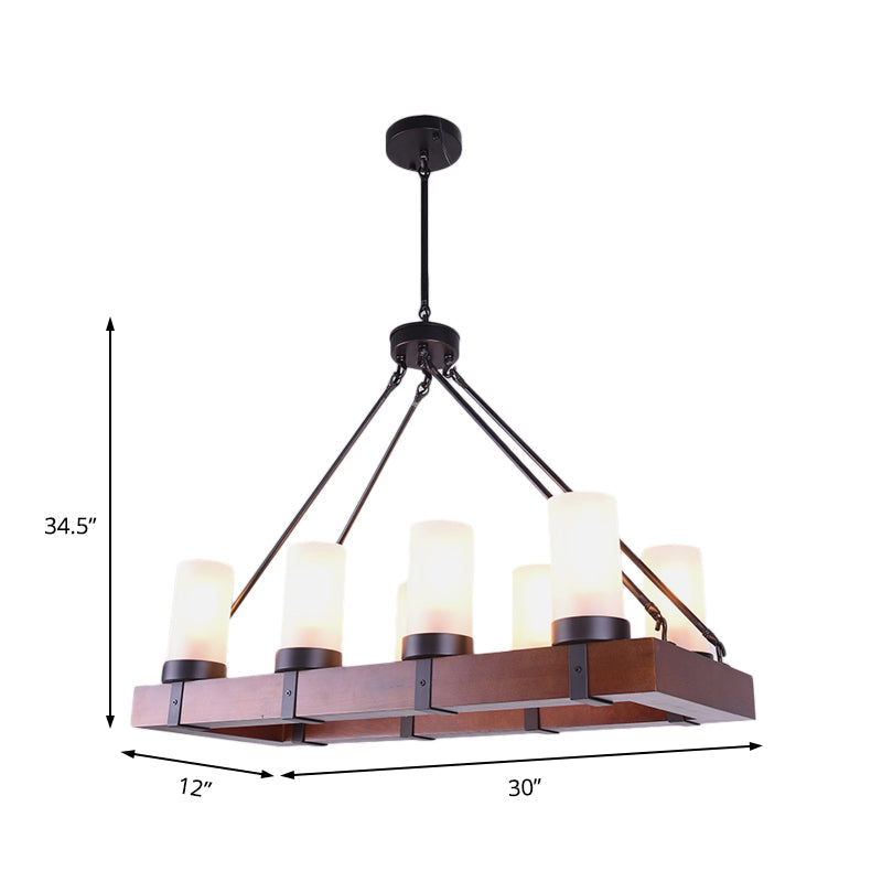 Industrial Multi-Light Pendant With Opal Glass & Black Cylinder Design Includes Wooden Rectangle