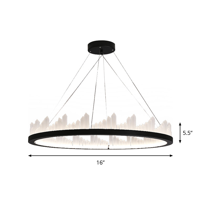 16/23.5 Circular Led Chandelier Light - Nordic Style Acrylic Black Hanging For Kitchen