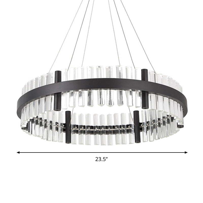 Modern Crystal Black Led Pendant Chandelier In Warm Light - 16/23.5 Wide Ideal For Living Room