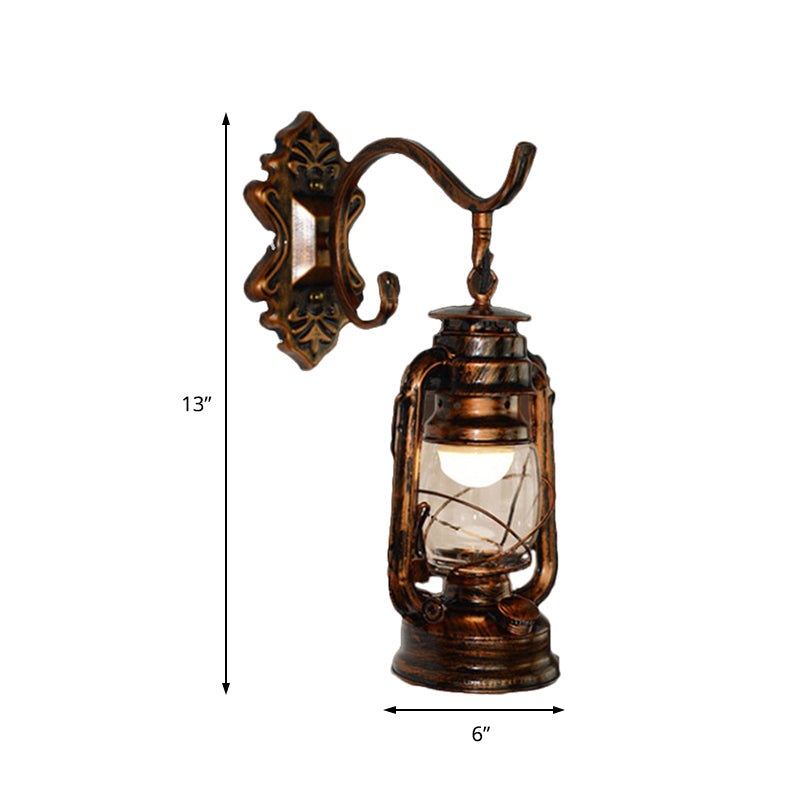 Vintage Bronze Kerosene Wall Sconce - Industrial Clear Glass 1 Light Fixture -13/14/16