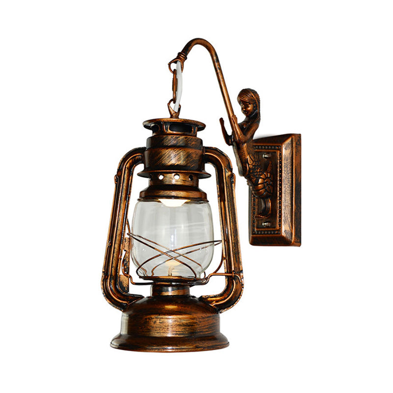 Vintage Bronze Kerosene Wall Sconce - Industrial Clear Glass 1 Light Fixture -13/14/16