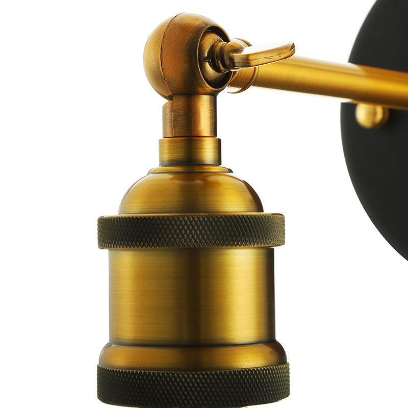 Industrial Metal Wall Lamp - Black/Brass Finish 1 Head Mini Sconce Lighting With Bare Bulb For