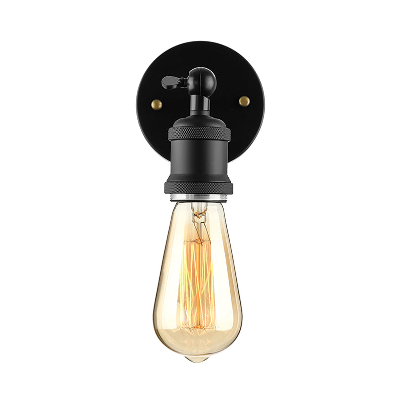 Industrial Metal Wall Lamp - Black/Brass Finish 1 Head Mini Sconce Lighting With Bare Bulb For